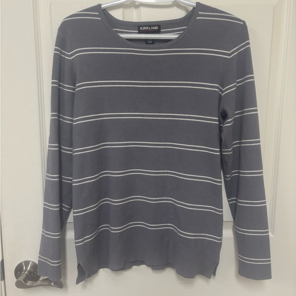 Kirkland Signature Charcoal and White Striped Crewneck Shirt